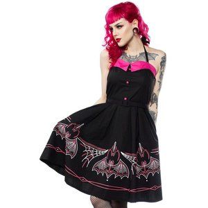 Sourpuss Pink Batty Pinstripe Spooksville Dress